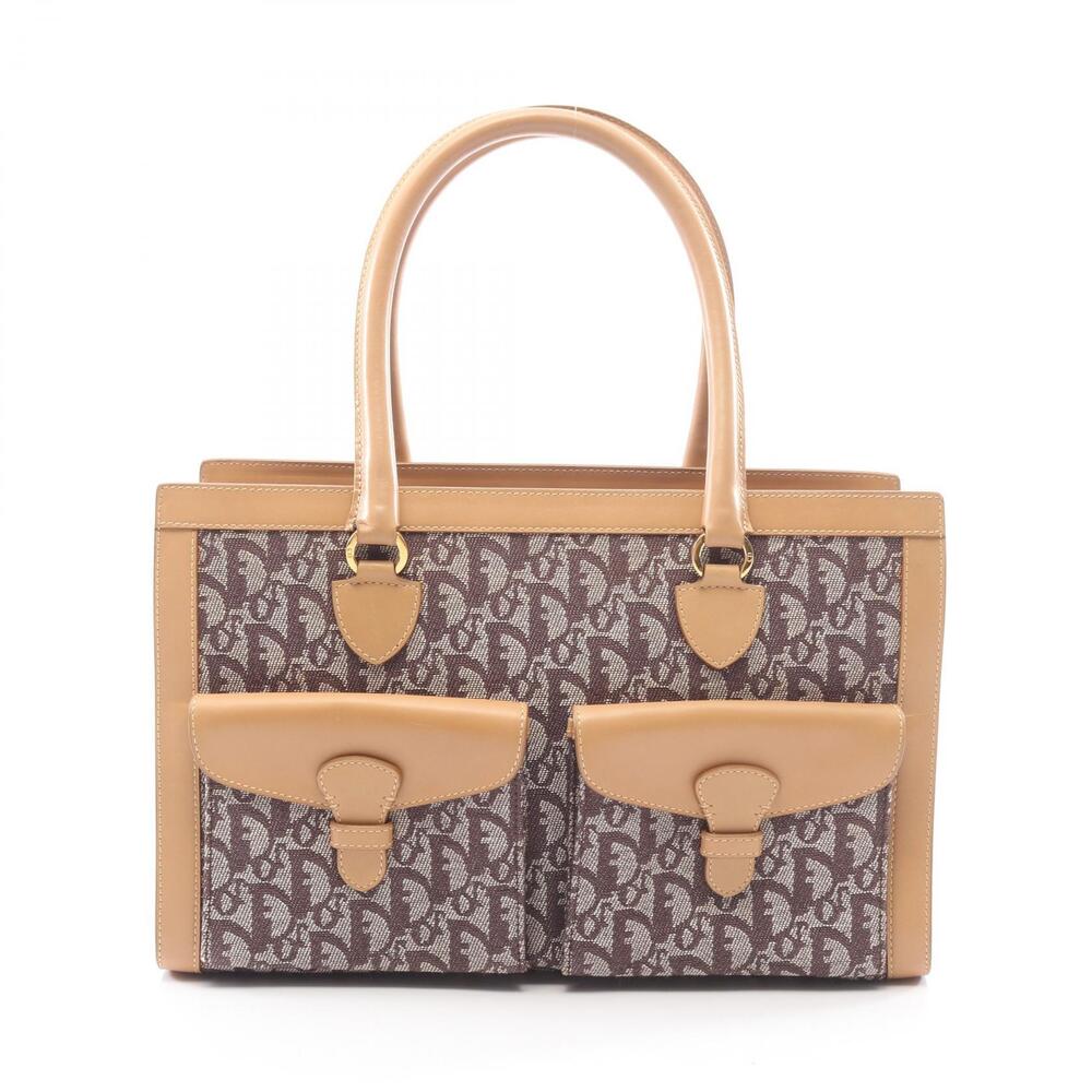Christian Dior Trotter Tote Bag Canvas Leather Beige Brown